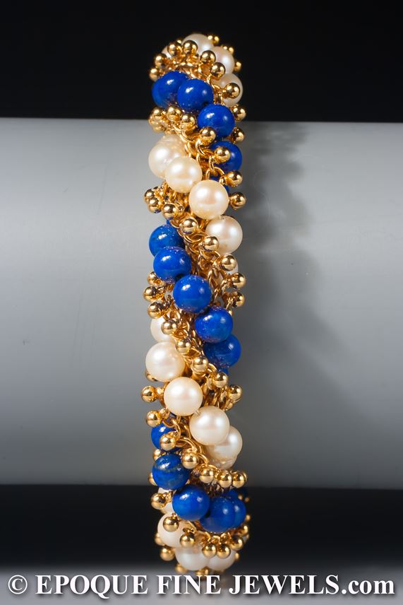   Van Cleef &amp; Arpels - An 18 karat gold, pearl and lapis torsade bracelet | MasterArt